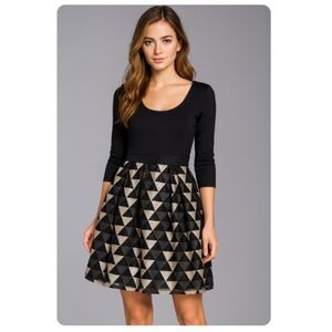 Anthropologie Plenty by Tracy Reese Black Fit Flare Dress Gold Metallic 6 P